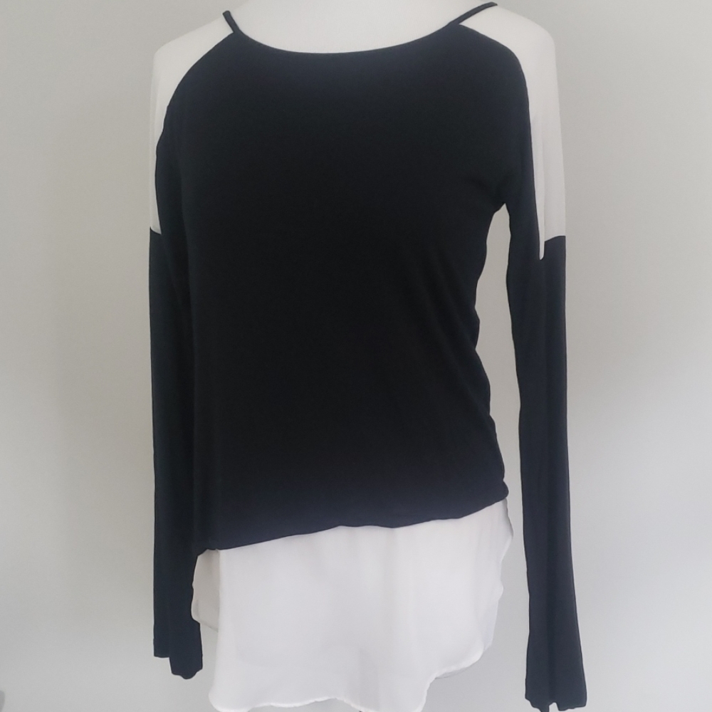 Black & White Blouse with sheer panels